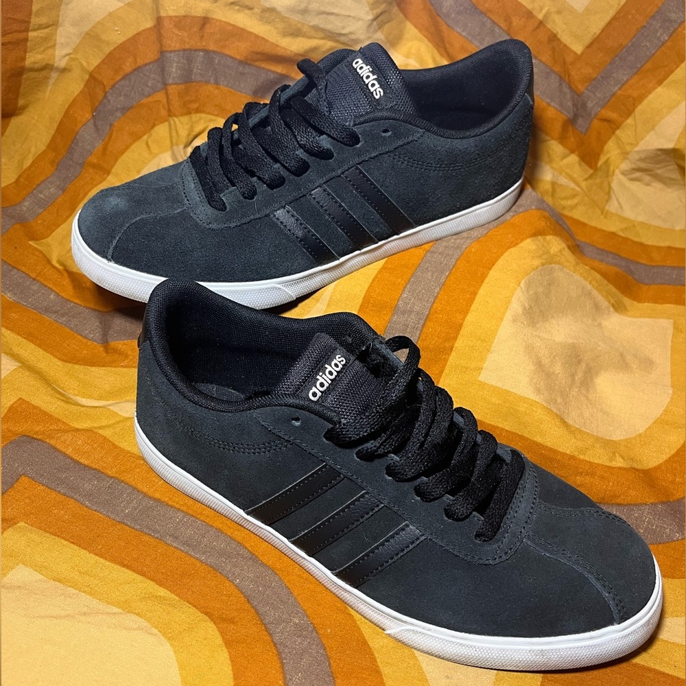 Adidas Neo Comfort Footbed Black Striped Low Lace Up Sneakers Women's Size 8.5